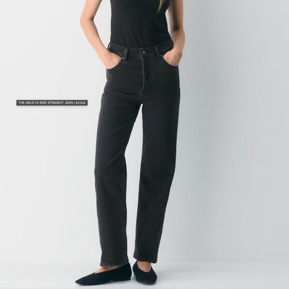 Aritzia Denim Forum The Arlo High Rise Straight Jeans in Black Size 25 - Picture 1 of 7